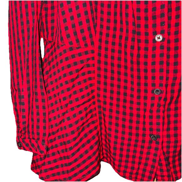 Izod Women’s Long Sleeve Red and Black Check Button Up Blouse Size S/P - Picture 6 of 7